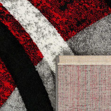 Paco Home Designer Teppich mit Konturenschnitt Muster Gestreift Grau Schwarz Rot Meliert 160x230 cm
