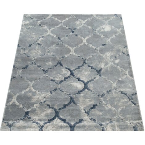 Paco Home Kurzflor Teppich Modern Marokkanisches Muster Vintage Style Ombre Look Grau Blau 60x100 cm