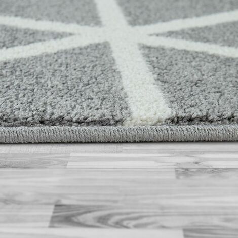Paco Home Teppich Wohnzimmer Kurzflor Rauten Skandi Muster Modern Weich  Grau Weiß 60x100 cm