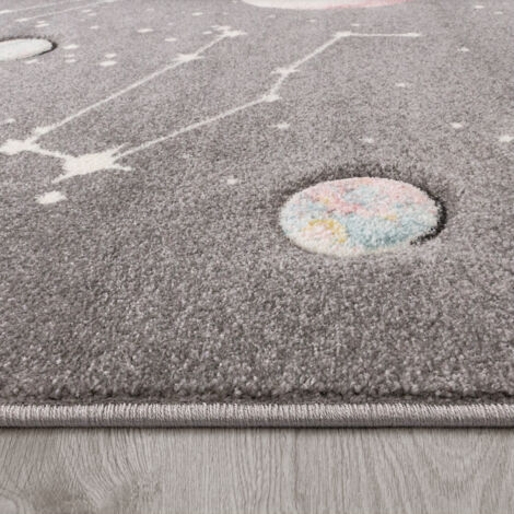 Paco Home Kinder-Teppich, Spiel-Teppich Für Kinderzimmer Mit Planeten Und Sternen, In Grau 160x230 cm