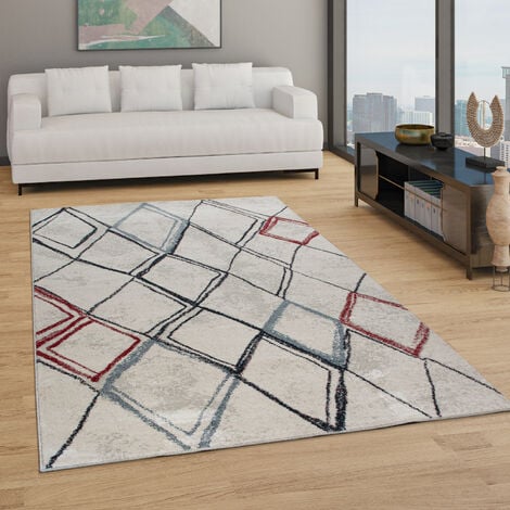 Relaxdays Teppich Läufer Flur 70 x 140 cm, Handmade, Designer  Baumwollteppich modern, Kurzflor Flurteppich, schwarz-weiß