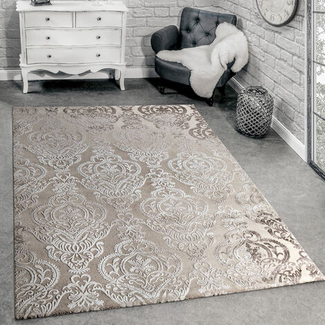 Modern Orientalisches Teppich Effekt Beige Wohnzimmer Kurzflor cm Creme 3D Muster Home 60x110 Paco