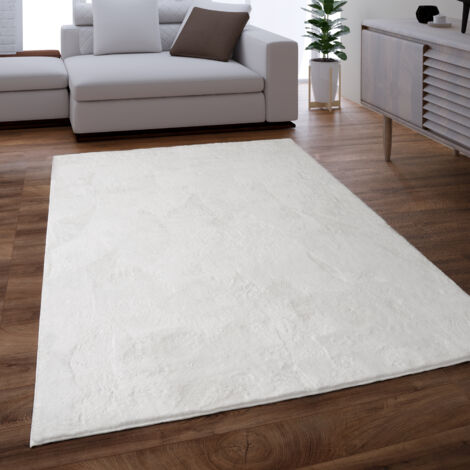 Paco Home Teppich Wohnzimmer Kunstfell Shaggy Hochflor Waschbar In Waschmaschine Soft Uni Weiß Ø 160 cm Rund
