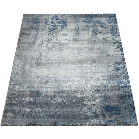 Paco Home Kurzflor Teppich Modern Orientalisches Muster Vintage Style Ombre Look Grau Blau 60x100 cm