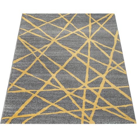 Paco Home Teppich Wohnzimmer Muster Grau Abstrakt 60x100 Kurzflor Linien cm Modern Gestreift In Gelb
