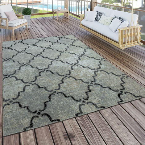 Paco Home Outdoor Teppich Blau Design Weiß Muster Rauten Terrasse Skandinavisches Balkon 60x100 cm