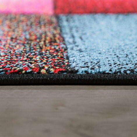 Paco Home Kurzflor Wohnzimmer Teppich Bunt Karo Design Vierecke Mehrfarbig  Farbenfroh 60x110 cm