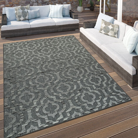 Paco Home In- & Outdoor Terrassen Teppich Ethno Muster Bordüre Wetterfest Modern In Grau 160x230 cm