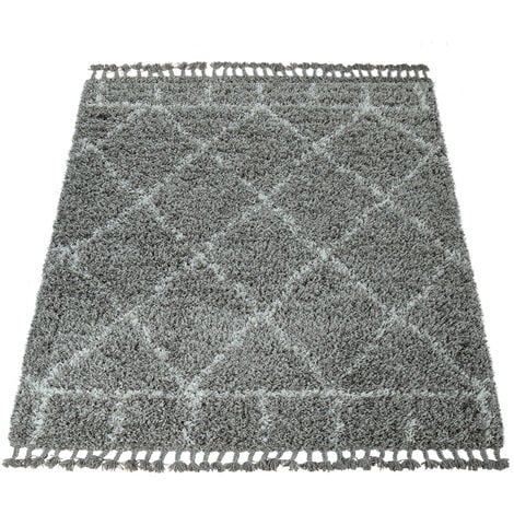 Paco Home Hochflor Teppich Grau Wohnzimmer Orientalisches Muster Berber  Stil Weich Shaggy 60x100 cm