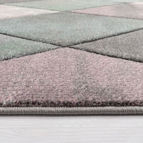 Paco Home Teppich Wohnzimmer Bunt Pastellfarben Rauten Muster 3-D Design Kurzflor Robust 60x110 cm