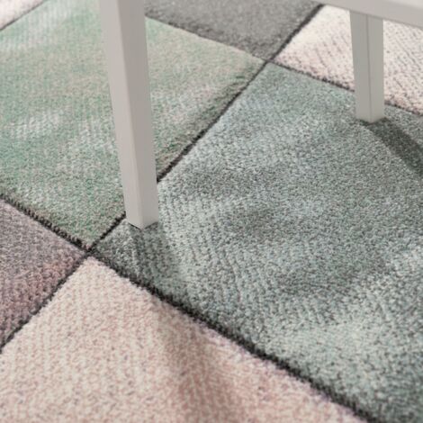Paco Home Teppich Wohnzimmer Bunt Pastellfarben Rauten Muster 3-D Design Kurzflor Robust 60x110 cm