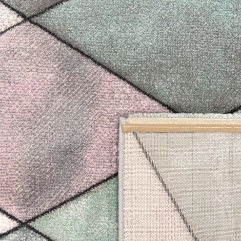 Paco Home Teppich Wohnzimmer Bunt Pastellfarben Rauten Muster 3-D Design Kurzflor Robust 60x110 cm