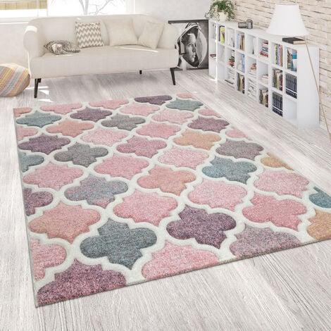 [Täglich zur Bestellung geöffnet] Paco Home Orient Teppich cm Design Bunt 120x170 Wohnzimmer Pastellfarben Marokkanisches Rosa Kurzflor
