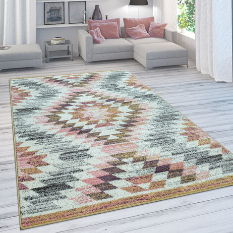 Kurzflor Für Wohnzimmer abstraktes Rauten-Muster Designer-Teppich In Bunt 
