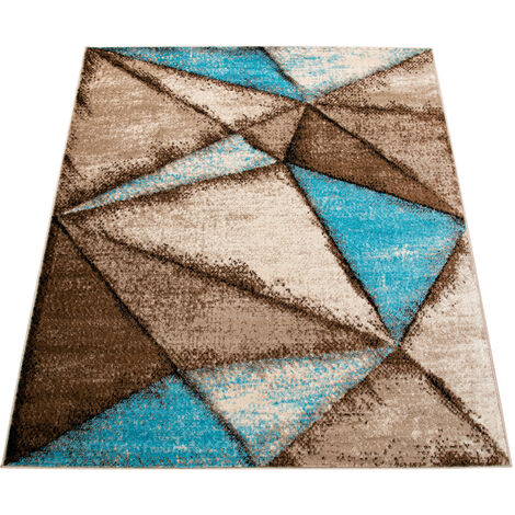 Geometrisches Blau 60x100 cm Kurzflor Home Teppich Paco Beige Wohnzimmer Muster Modern Vintage Braun