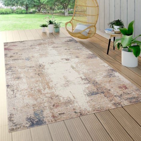 Paco Home Outdoor Teppich Balkon Terrasse Vintage Küchenteppich Muster Abstrakt Beige Blau 160x230 cm