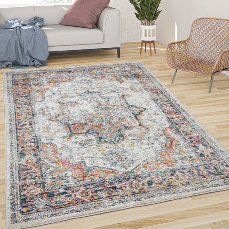Kurzflor Teppich Bunt Abstraktes Muster Bordüre Pastell In Beige Braun Grün 