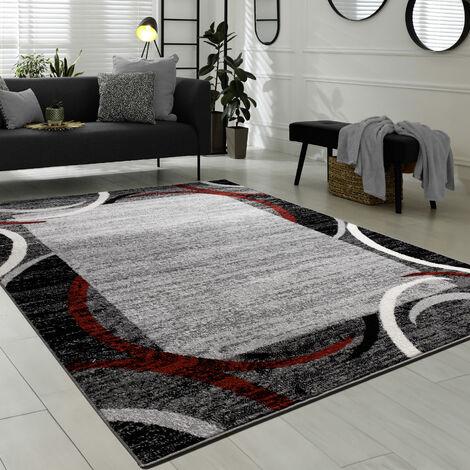 Designer Teppich Modern Trendiger Kurzflor Teppich in Rot Creme Meliert