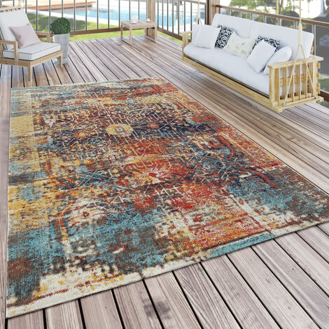 Paco Home Outdoor Teppich Blau Weiß Balkon Terrasse Rauten Muster  Skandinavisches Design 60x100 cm