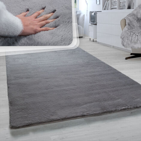 Paco Home Hochflor Teppich Für Wohnzimmer Softes Kaninchenfell Imitat Kunstfell In Dunkelgrau 80x300 cm