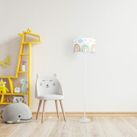 Paco Home Lampe Kinderzimmer E27 - Kinderlampe Mehrfarbig Stehleuchte Sonne Wolken Stehlampe Babyzimmer (Ø38cm), Regenbogen Weiß
