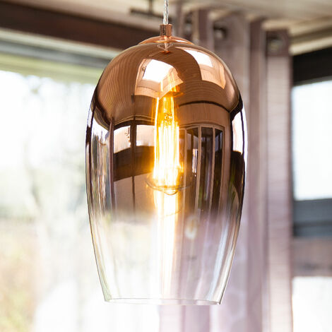 Paco Home Deckenlampe Pendelleuchte Glas Leuchtmittel, Kupfer E27 Esszimmer Höhenverstellbar Wohnzimmer ohne