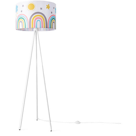 Paco Home Lampe Stehlampe Sonne Weiß Regenbogen E27 Wolken - Babyzimmer Kinderzimmer (Ø38cm), Mehrfarbig Kinderlampe Stehleuchte