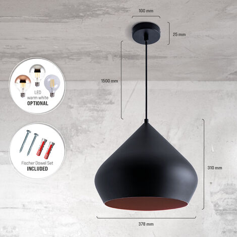 Paco Home Pendelleuchte Küchenlampe Hängelampe Esszimmer Esstischlampe  Industrial Ã˜38cm ohne Leuchtmittel, Schwarz Kupfer