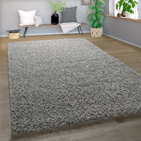 Paco Home Shaggy Teppich Hochflor Langflor Hochwertig Hohe Fadendichte Uni Schimmer Grau 60x100 cm