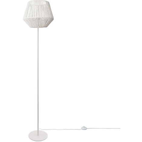 Paco Home Stehlampe Boho Optik Schlafzimmer Stehleuchte Rattan Modern Wohnzimmer (Ø33 cm) Korb Natur Weiß, Einbeinig E27