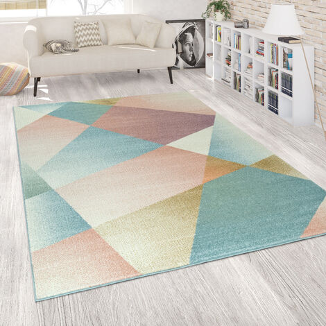 60x100 cm Teppich Abstraktes Kurzflor Home Wohnzimmer Bunt Muster Linien Pastellfarben Paco Design