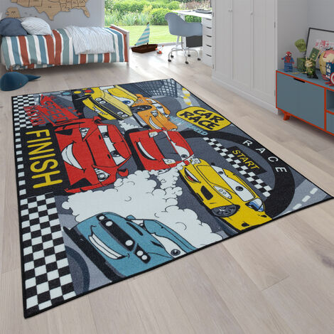 Paco Home Kinderteppich Spielteppich Teppich Kinderzimmer Junge Mädchen Straßen Design Mit Tieren Creme Blau Grau Grösse:Ø 200 cm Rund