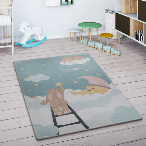 Farbe:Anthrazit 2 Mond u Karo Motiven Waschbarer Kinderzimmer Teppich m Grösse:120x160 cm Paco Home Kinderteppich Stern 