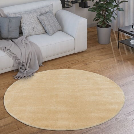 Paco Home Teppich, Kurzflor-Teppich Für Wohnzimmer, Weich, Super Soft,  Waschbar, In Beige 80 cm Rund