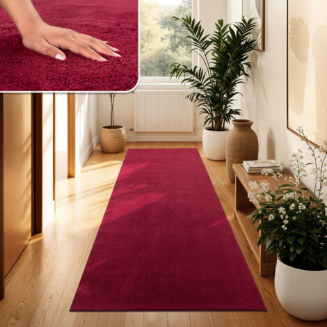 Paco Home Moderner Wohnzimmer Teppich Kurzflor Waschbar Weich Einfarbig Felloptik Anti-Rutsch 80x150 cm, Rot