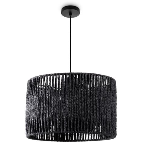 Paco Home Pendelleuchte Esstisch Papier Boho Hängelampe Esszimmer Lampe E27 Rattan Pendelleuchte - Schwarz, Schwarz (Ø32cm)