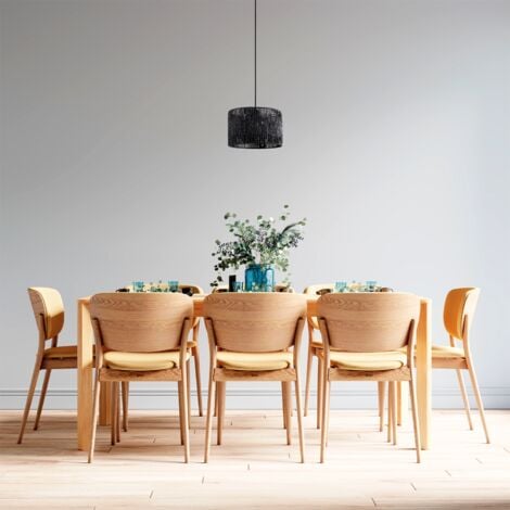 Paco Home Pendelleuchte Esstisch Papier Boho Hängelampe Esszimmer Lampe E27 Rattan Pendelleuchte - Schwarz, Schwarz (Ø32cm)
