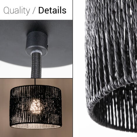 Paco Home Pendelleuchte Esstisch Papier Boho Hängelampe Esszimmer Lampe E27 Rattan Pendelleuchte - Schwarz, Schwarz (Ø32cm)