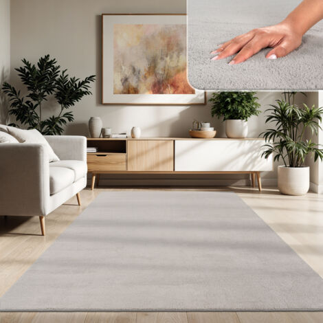 Paco Home Moderner Wohnzimmer Teppich Kurzflor Waschbar Weich Einfarbig Felloptik Anti-Rutsch 140x200 cm, Silber