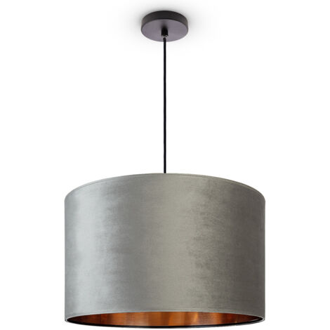 Paco Home Pendelleuchte Stehleuchte Dreibein Wohnzimmer Lampenschirm Velours Unifarben E27 Pendelleuchte - Schwarz, Grau Kupfer (Ø45.5 cm)