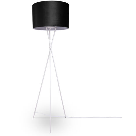 Paco Home Pendelleuchte Stehleuchte Dreibein Wohnzimmer Lampenschirm Velours Unifarben E27 Stehleuchte - Weiß, Schwarz Weiß (Ø45.5 cm)