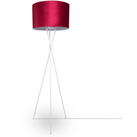 Paco Home Pendelleuchte Stehleuchte Dreibein Wohnzimmer Lampenschirm Velours Unifarben E27 Stehleuchte - Weiß, Rot Weiß (Ø45.5 cm)