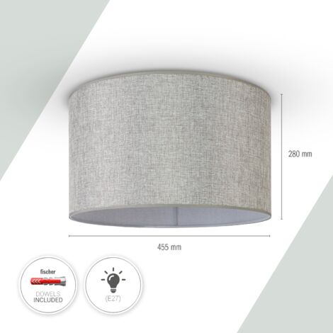 Paco Home Pendellampe Wohnzimmer Deckenleuchte Stoff Lampenschirm Modern Einfarbig Rund Deckenleuchte - Weiß, Grau (Ø45.5 cm)