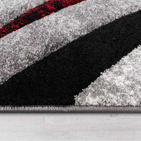Paco Home Teppich Wohnzimmer Kurzflor Vintage Handgearbeiteter Konturenschnitt 3D Optik 160x230 cm, Grau-Rot