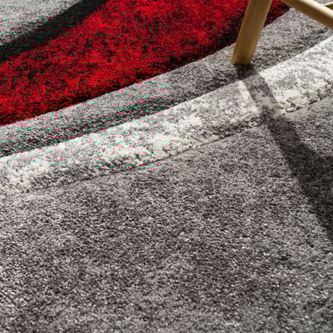 Paco Home Teppich Wohnzimmer Kurzflor Vintage Handgearbeiteter Konturenschnitt 3D Optik 160x230 cm, Grau-Rot