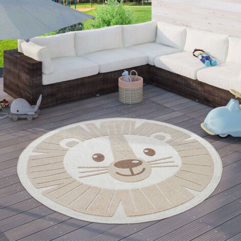 Paco Home Kinderteppich Kinderzimmer Outdoor Teppich Rund Spielteppich Modern 3D Effekt Ø 120 cm Rund, Beige
