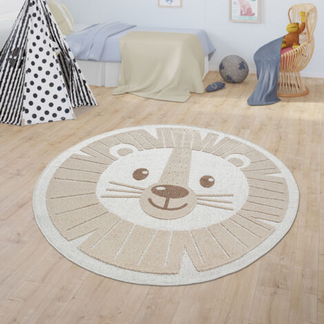 Paco Home Kinderteppich Kinderzimmer Outdoor Teppich Rund Spielteppich Modern 3D Effekt Ø 120 cm Rund, Beige