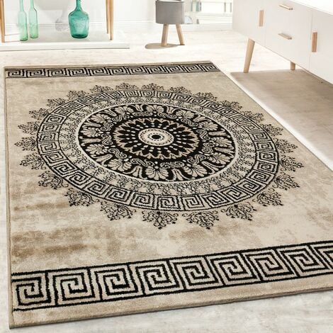 Paco Home Design Kurzflor Orientalisches Wohnzimmer Muster Teppich Grau Vintage 60x100 cm Schwarz Mandala
