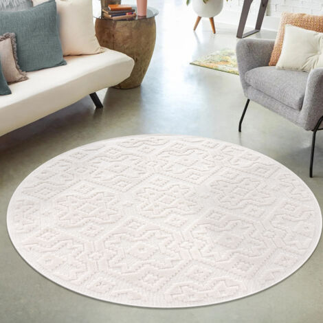 Paco Home In- & Outdoor Teppich, Terrasse u. Balkon, Wetterfest Modern Geometrische Muster 200 cm Rund, Grau 3 (1/5)