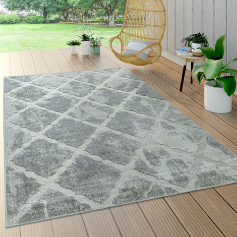 Paco Home In- & Outdoor Teppich, Terrasse u. Balkon, Wetterfest Modern Geometrische Muster 120 cm Rund, Grau 2